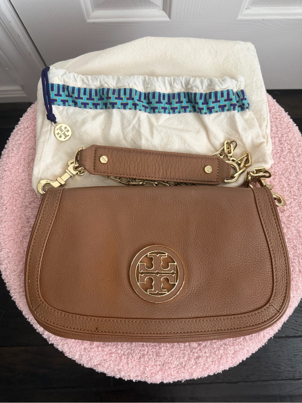 Tory Burch Brown Leather Shoulder Bag with Dust Bag
